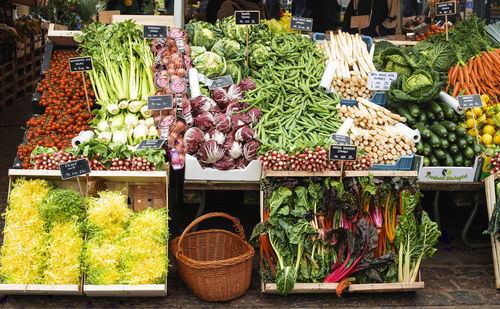 Various vegetables for sale at market stall