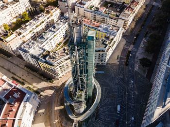 High angle view of street amidst buildings in city