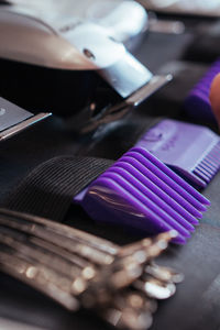 Close-up of equipment on table