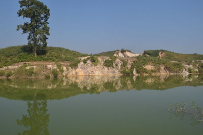 Scenic view of lake against clear sky