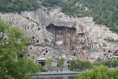 High angle view of castle on mountain