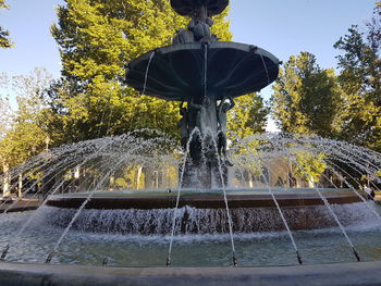 Low angle view of fountain against trees