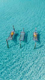 High angle view of swimming in sea