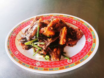 High angle view of meal served in plate