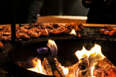 Close-up of bonfire on barbecue grill