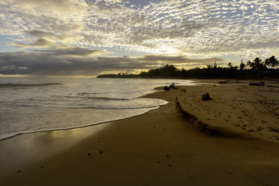 Scenic view of beach against sky during sunset