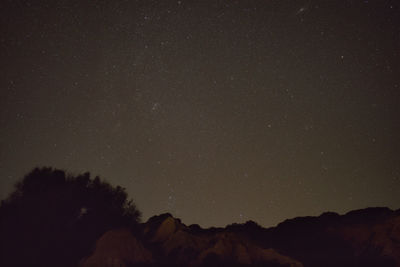 Low angle view of silhouette trees against sky at night