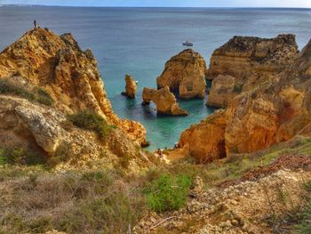 Rock formations on algarve, ponta de piedade beach