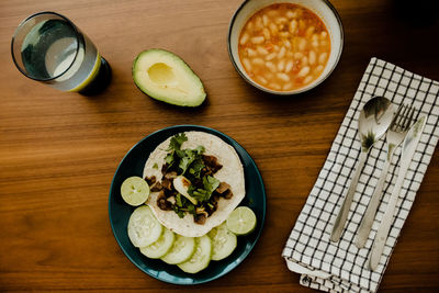 High angle view of food on table