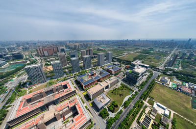 High angle view of townscape against sky