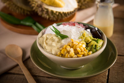 Close-up of salad in bowl on table