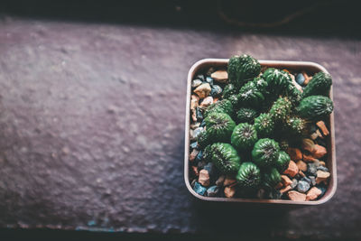 High angle view of fruits in bowl on table