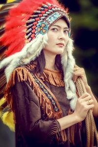 Portrait of young woman standing outdoors