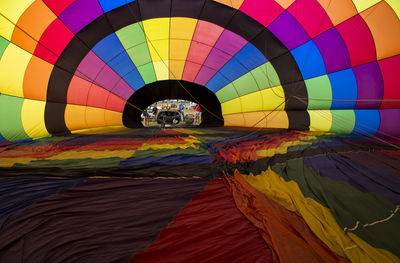 Hot air balloon flying over water