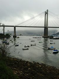 Suspension bridge over river