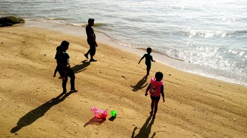 High angle view of people at beach