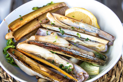 High angle view of food in plate