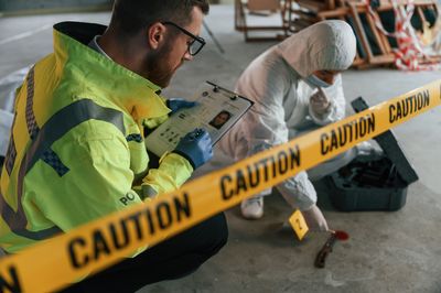 Side view of man working at construction site