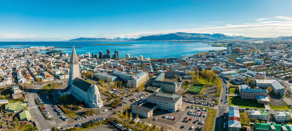 Beautiful aerial view of reykjavik, iceland. sunny day