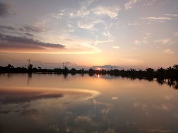 Scenic view of lake against sky during sunset
