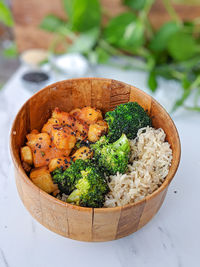 High angle view of food in bowl on table