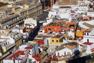 High angle view of buildings in city