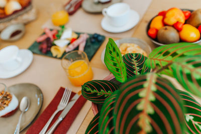 High angle view of food on table