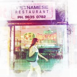 Woman sign on sidewalk