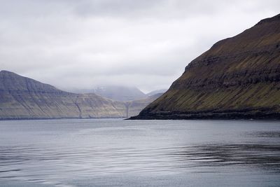 Scenic view of lake against cloudy sky