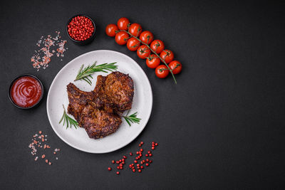 High angle view of food in plate on table