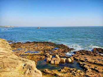 Scenic view of sea against clear sky