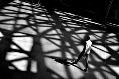 High angle view of people walking on street