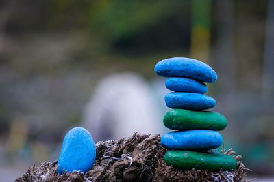 Close-up of stone stack on stones