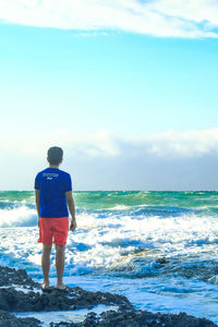Rear view of man standing on beach