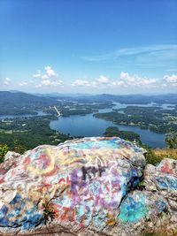 Scenic view of lake against blue sky