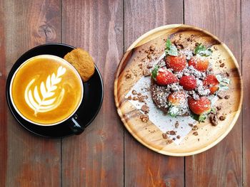 High angle view of breakfast on table