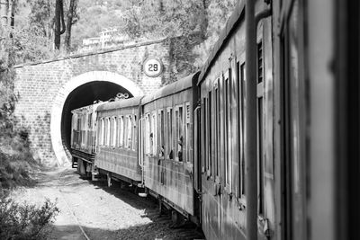 Toy train from kalka to shimla in india, toy train moving on mountain slope