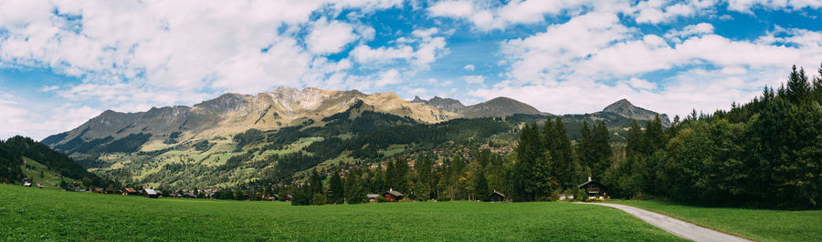 Panoramic view of landscape and mountains against sky