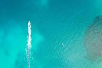 High angle view of sailboat on sea