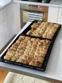 High angle view of bread on table