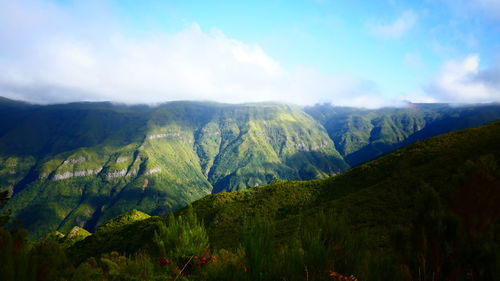 Scenic view of mountains against sky