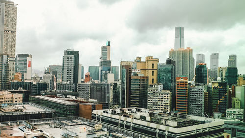 Panoramic view of modern buildings against sky in city