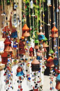 Close-up of lanterns hanging for sale in market