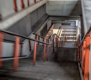 High angle view of empty stairway at subway station