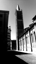 Low angle view of clock tower against sky