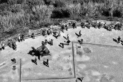 High angle view of people on ground