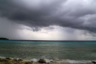 View of calm sea against cloudy sky