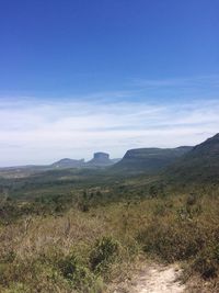 Scenic view of landscape against blue sky