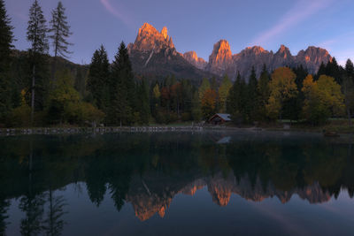 Scenic view of lake against sky during sunset