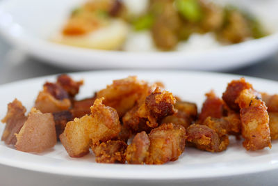 Close-up of served food in plate